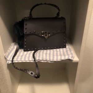 Grey sequined mini strapped purse
